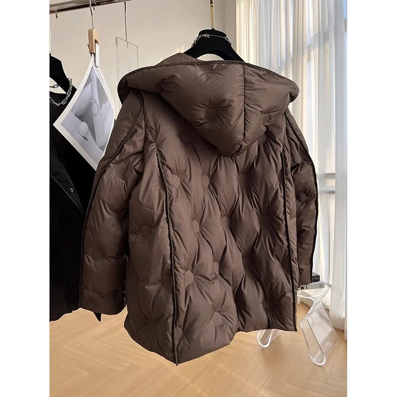 Korean White Duck Down Winter Women Jacket Thicken Puffer Coat 2024 New Loose-fit Parka Hooded Warm Cotton-padded Jacket Outerwe