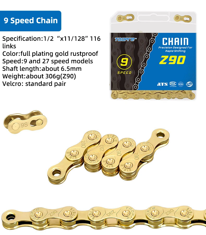 TOOPRE MTB Fahrradkette 1/ 6/7/8/9/10/11/12 Geschwindigkeit Gold Mountain Road Fahrradkette Galvanisierte und rostfreie variable Kette – Detail 22
