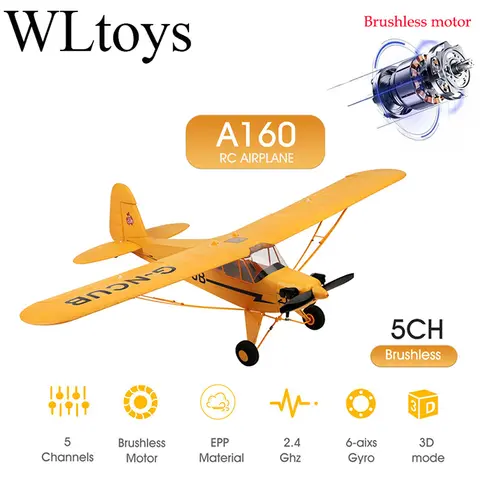 Vendita calda RC Aereo RTF 2.4G Motore Brushless 3D/6G Aereo di Controllo Remoto Wltoys A160 Aggiornato J3-CUB Pronto per Volare