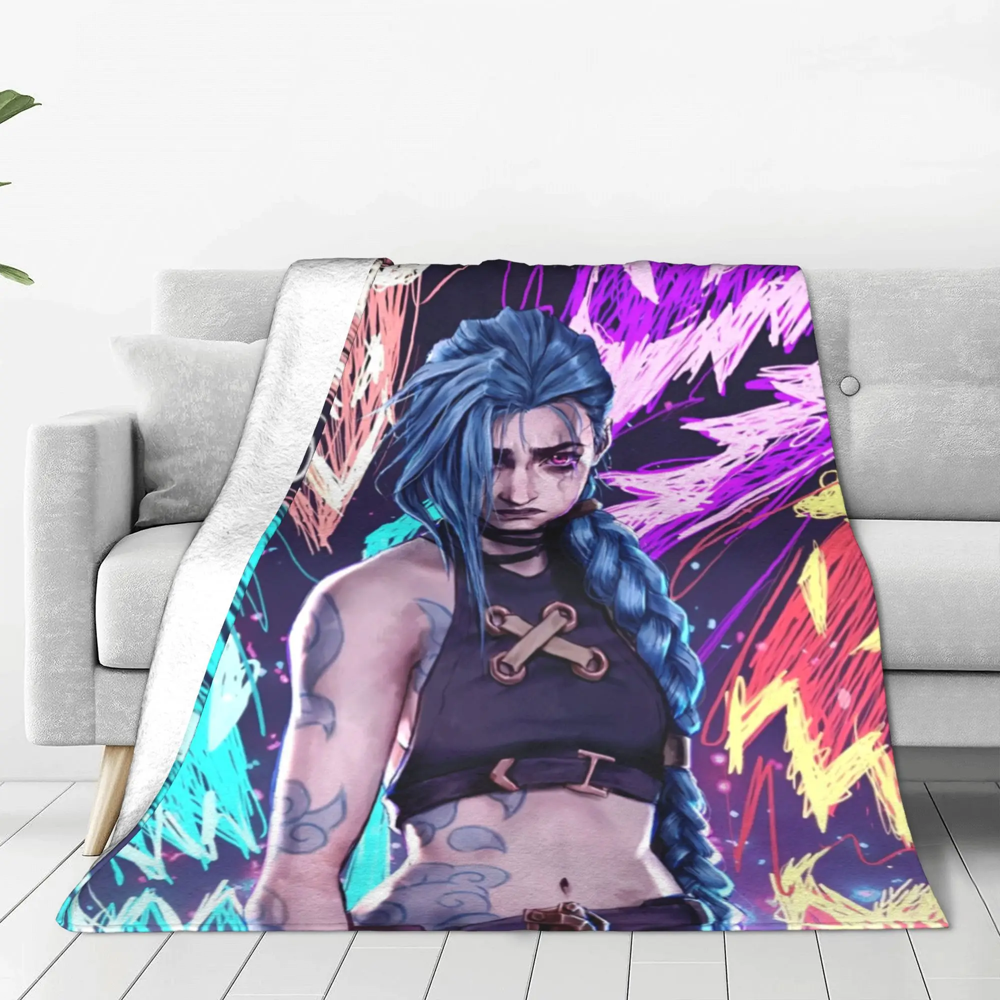 Arcane L-League Anime Legends Blanket Fleece Jinx Graffiti Super Warm Throw Blankets for Outdoor Bed Plush Thin Quilt