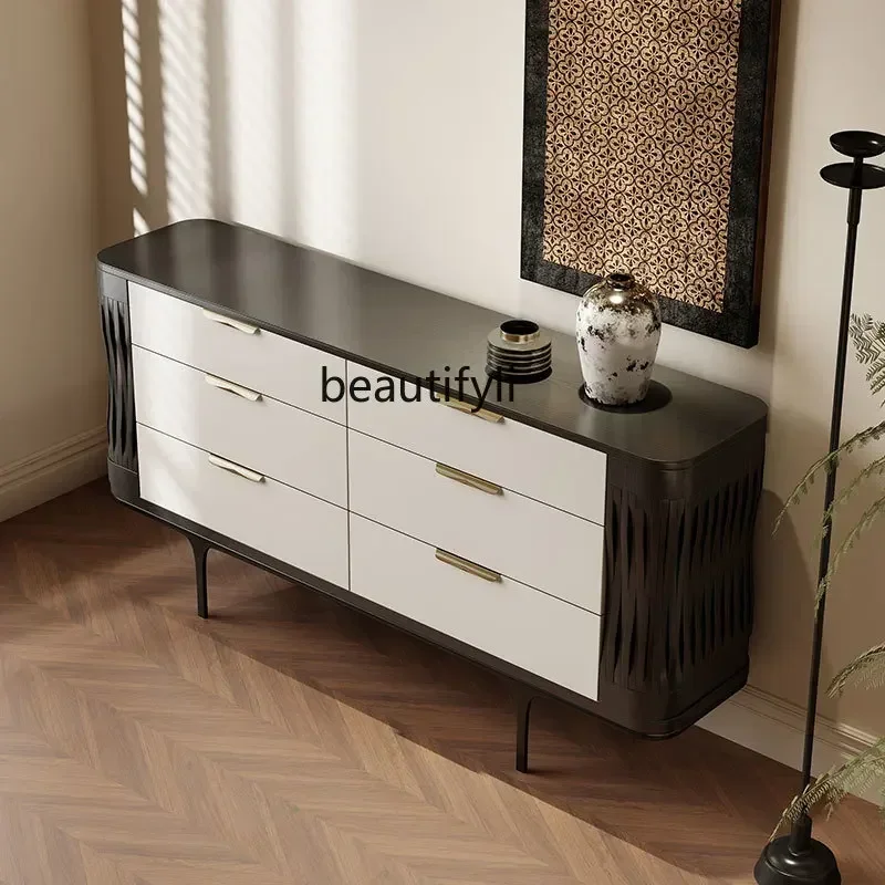 

XZSimple solid wood six-cabinet cabinet, light luxury, modern minimalist entrance cabinet, villa living room storage cabinet