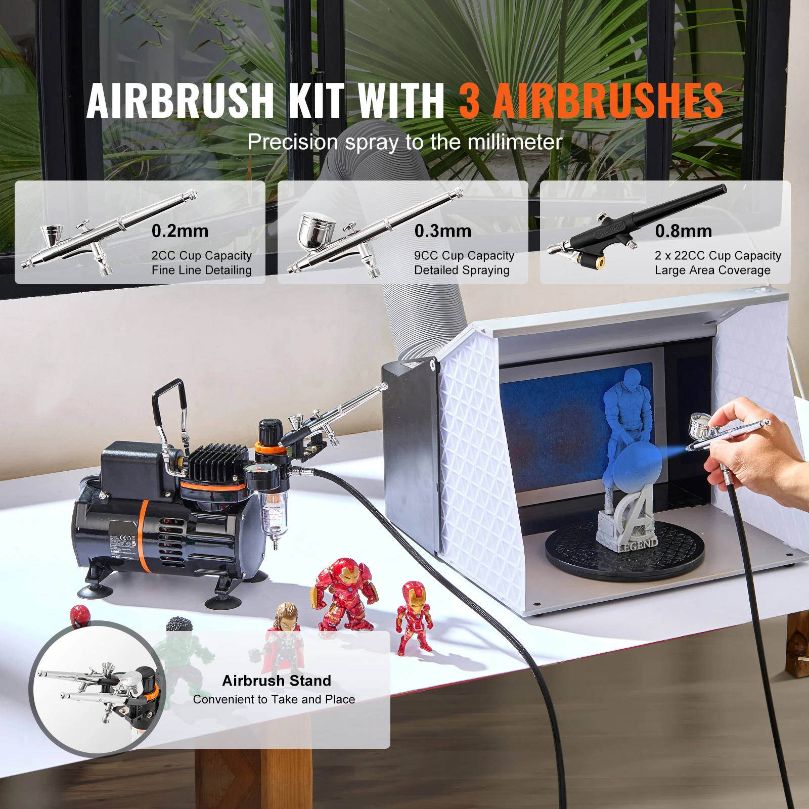 SucceBuy Airbrush Kit, Dual Fan Air Compressor Professional Airbrushing System Kit Airbrushes Mixing Wheel Cleaning Brush Set