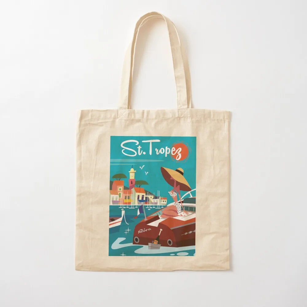 

Saint Tropez poster Tote Bag Reusable bags Portable shopping bag eco pack Beach bag Canvas Tote