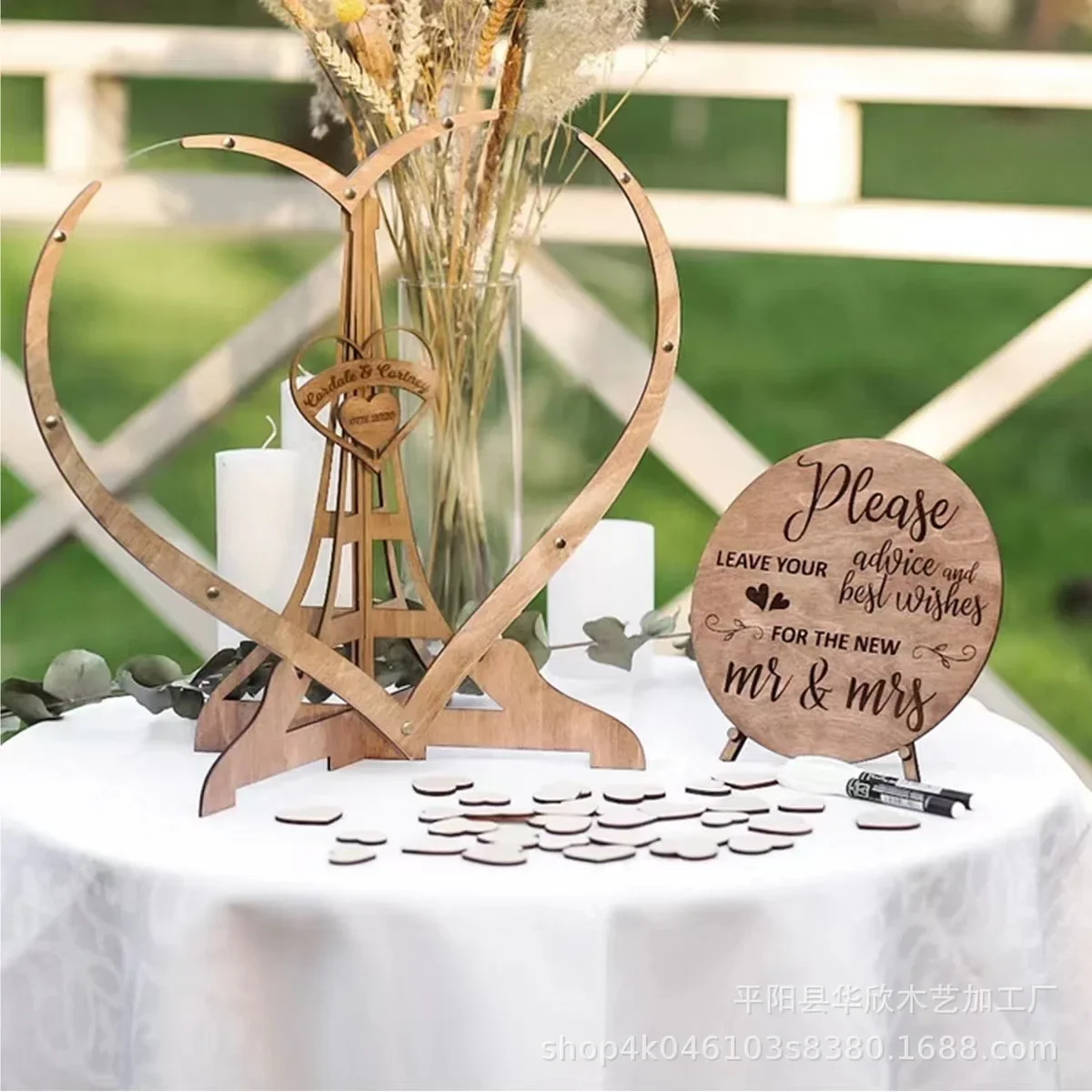 30Pcs Wooden Decoration Love Leaves Wedding Party Guest Book Wooden Board Signature Blessing Crafts Arrangement Props