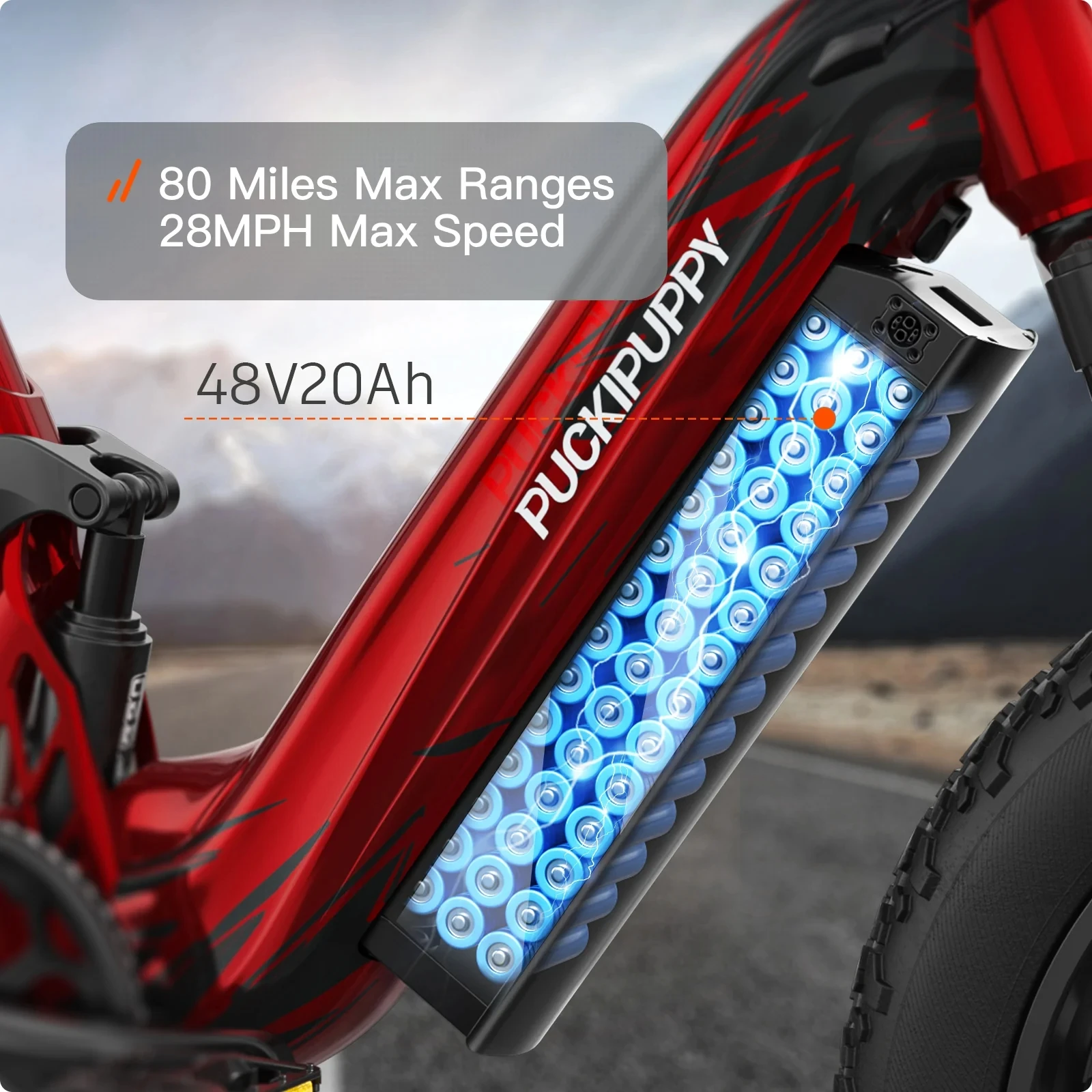 PUCKIPUPPY دراجة كهربائية جبلية Ebike 20 ''الدهون الإطارات 7 سرعة للبالغين 960 واط 48 فولت 20 أمبير بطارية تعليق كامل دراجة كهربائية