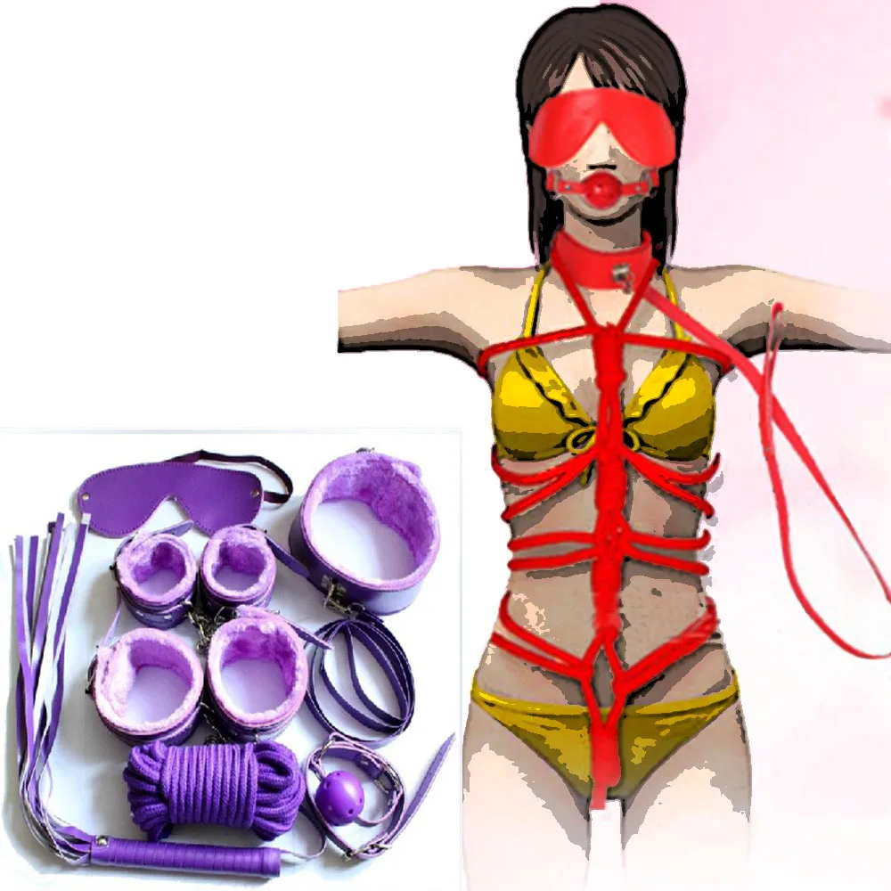 7Pcs/Set Sex Bondage Kit Slave Adult Games Toys Hand Cuffs Ankle cuff Whip Rope Blindfold Frisky Erotic Toys Lots Wholesale