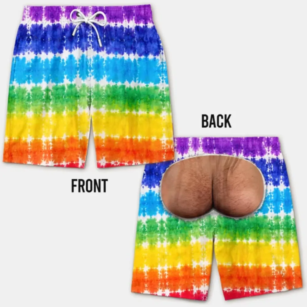 Funky Rainbow Tie‑Dye Novelty Beach Party Swim Trunks 3D Print breath Fake Skin Board Shorts Summer Fashion Viral Beach Shorts