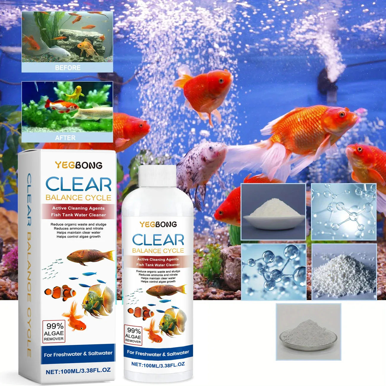 Aquarium-Wasserreiniger für die Aquarienreinigung, Dekontaminationsreiniger für das Aquarium zu Hause. Hält die Tankumgebung sauberes Wasser