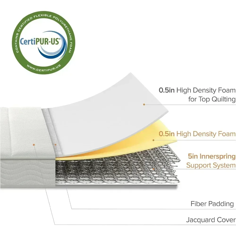 Colchão de espuma e molas de 6 polegadas / Espumas certificadas CertiPUR-US / Colchão em uma caixa, Twin, Branco