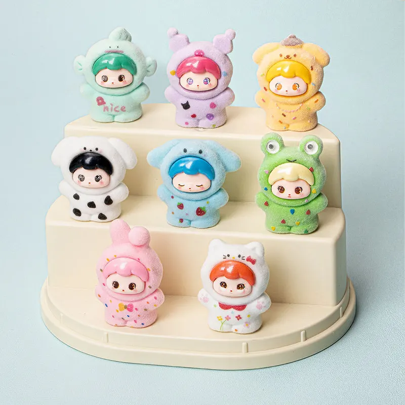

8pcs flocking Sanlio DIY jewelry cute animal resin accessories keychain pendant blind bag doll ornament gift toys