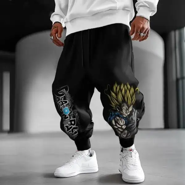Pantalon sarouel décontracté en coton imprimé Goku pour hommes, taille élastique, Streetwear, pantalon de survêtement noir, coupe ample, taille basse, à la mode
