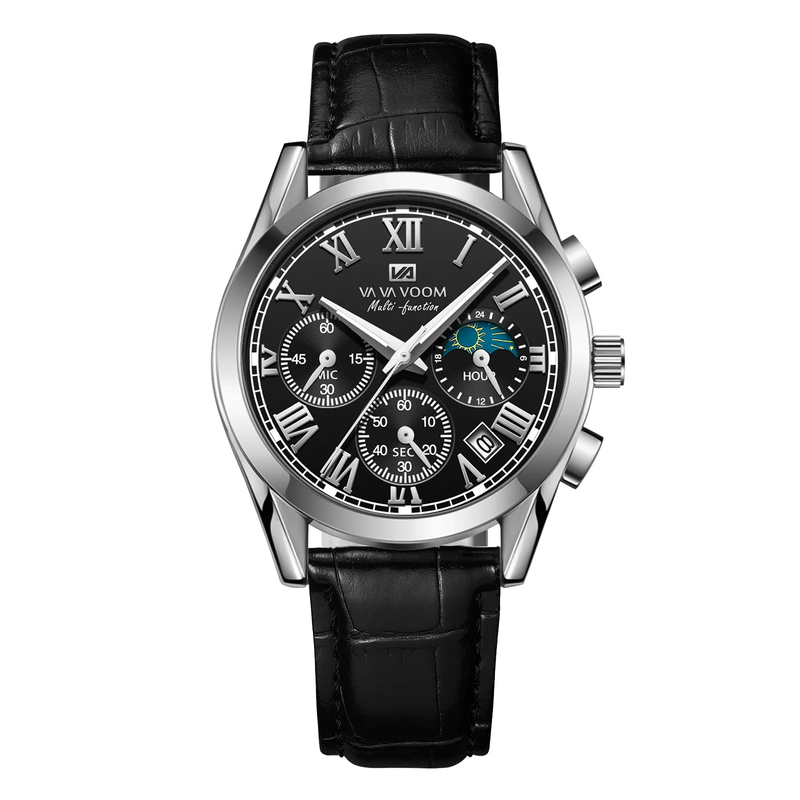 New Men's Watch Multifunctional Waterproof Leather Strap Calendar Luminous Hands Wristwatch Fashion Casual Quartz Clock for Men