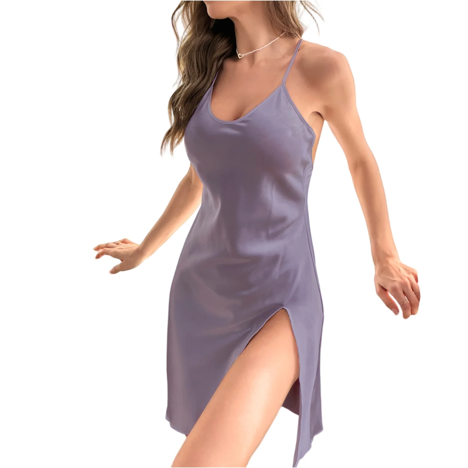 

Elegant Comfortable Sleeping Skirt Ice Silk Pajama Women Sexy Nightgown Bareback Strap Home Clothes Ladies Solid Color Nightgown