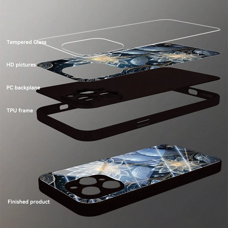 Glowing Flower Pattern Tempered Glass Phone Case For iPhone 17 16 15 14 Pro Max 13 12 11 Pro 16E 17Air 7 8 Plus XR XS X Cover - Image 6