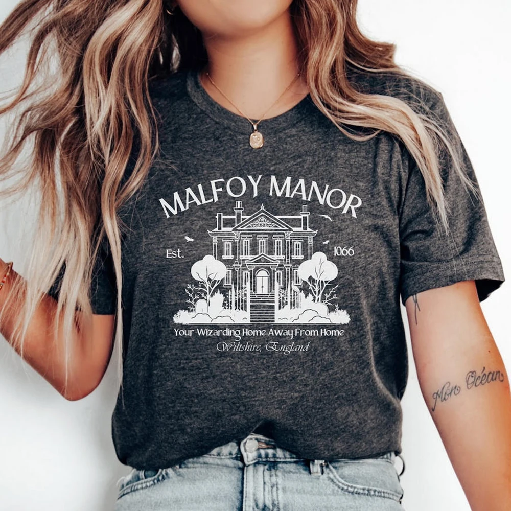 Camiseta Dramione Fanfic, Camiseta Malfoy Manor, Camisetas Dark Academia, Camisetas para Amantes de los Libros, Escuela de Magia, Fantasía, Mercancía para Amantes de los Libros, Camiseta Retro