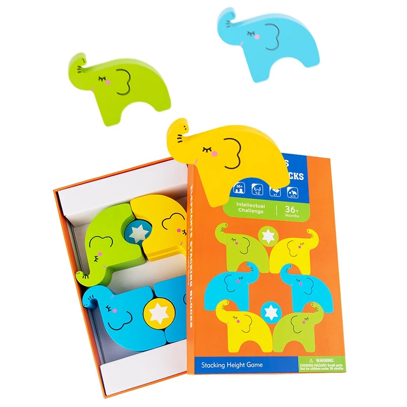 2023 Hot-Kids Houten Olifant Bouwstenen Balans Stapelen Spel Vroeg Educatief Puzzel Speelgoed