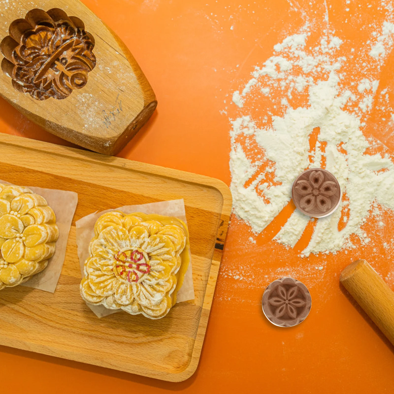 

4Pcs Wooden Cake Stamper Kit Strong Long-Lasting Moon Cake Mold for Baking Decorating Desserts At Home Or Bakery Unique Style