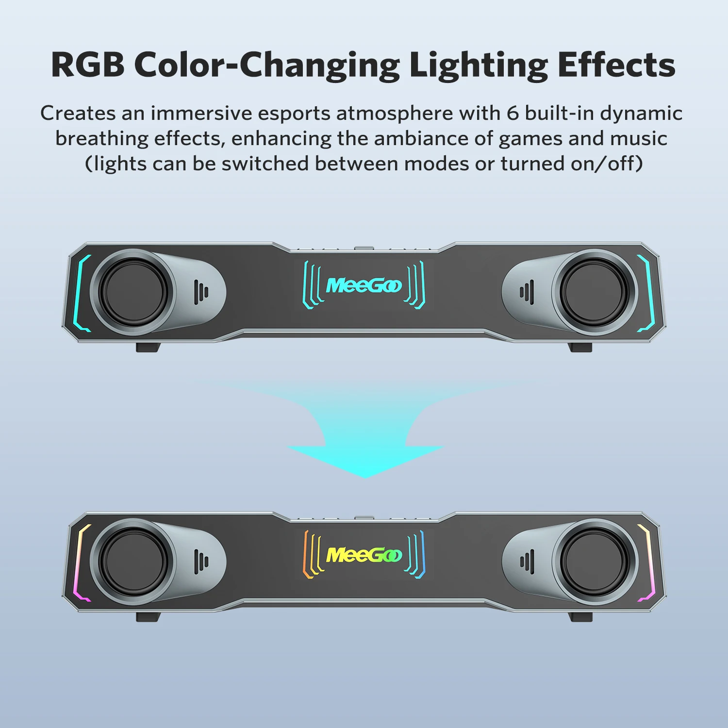 Abyss Mirror RGB Gaming Soundbar 2x5W Stereo Bluetooth 5.4 USB Type-C 3.5mm Mic Headphone Jack Volume Knob for PC Desktop Laptop view 4