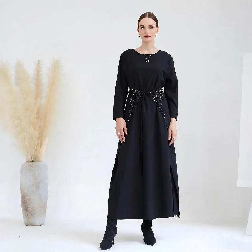 Ensemble 3 pièces pour femmes, noir, élégant, décontracté, tendance, Cardigans, robes intérieures, mi-enveloppement, vêtements féminins, moyen-orient, musulman, nouvelle mode