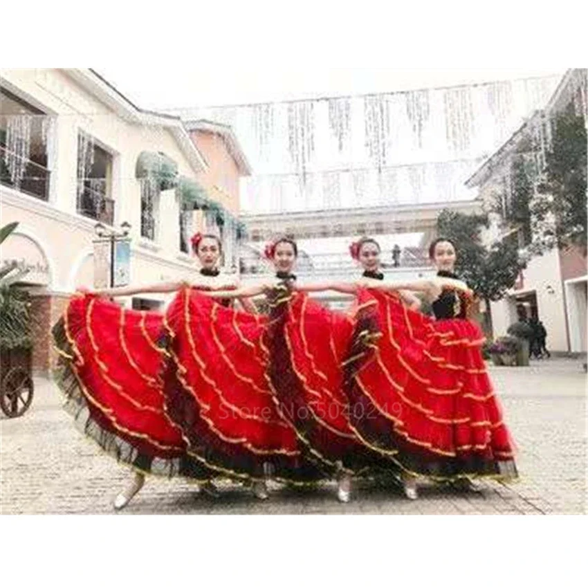 Vestido de Flamenco para mujer, disfraz de baile para niña gitana, encaje de corrida de toro española, gran Swing, vestido de flores, satén para el vientre, actuación en escenario, nuevo