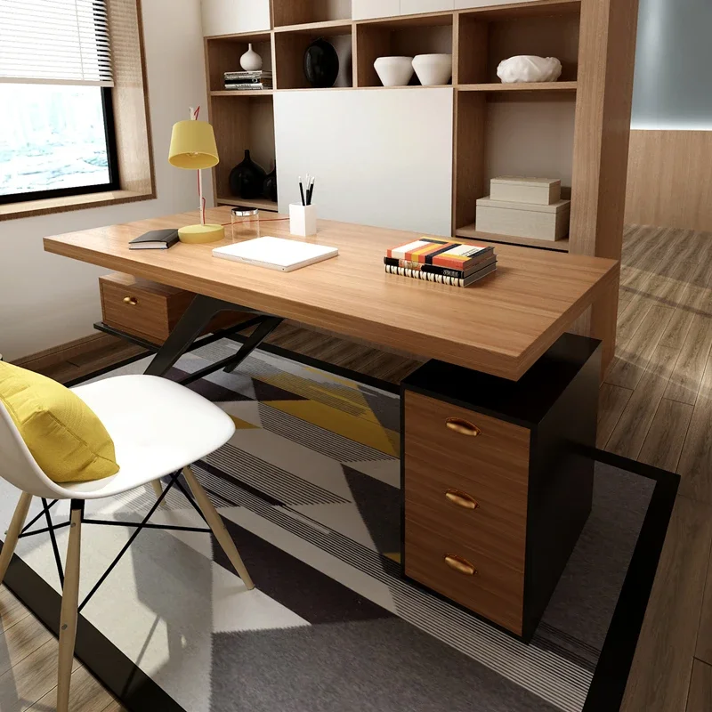 

Industrial Style President Office Desks Top Grade Solid Wood Desktop Computer Design Office Desks Furniture Bureau Chambre FYOD