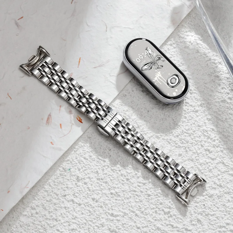 For Mi Band 9 Strap Slim Metal Bracelet Women Correa For Xiaomi Mi Band 8 Wristband Stainless Steel Lady Watchband Accessories