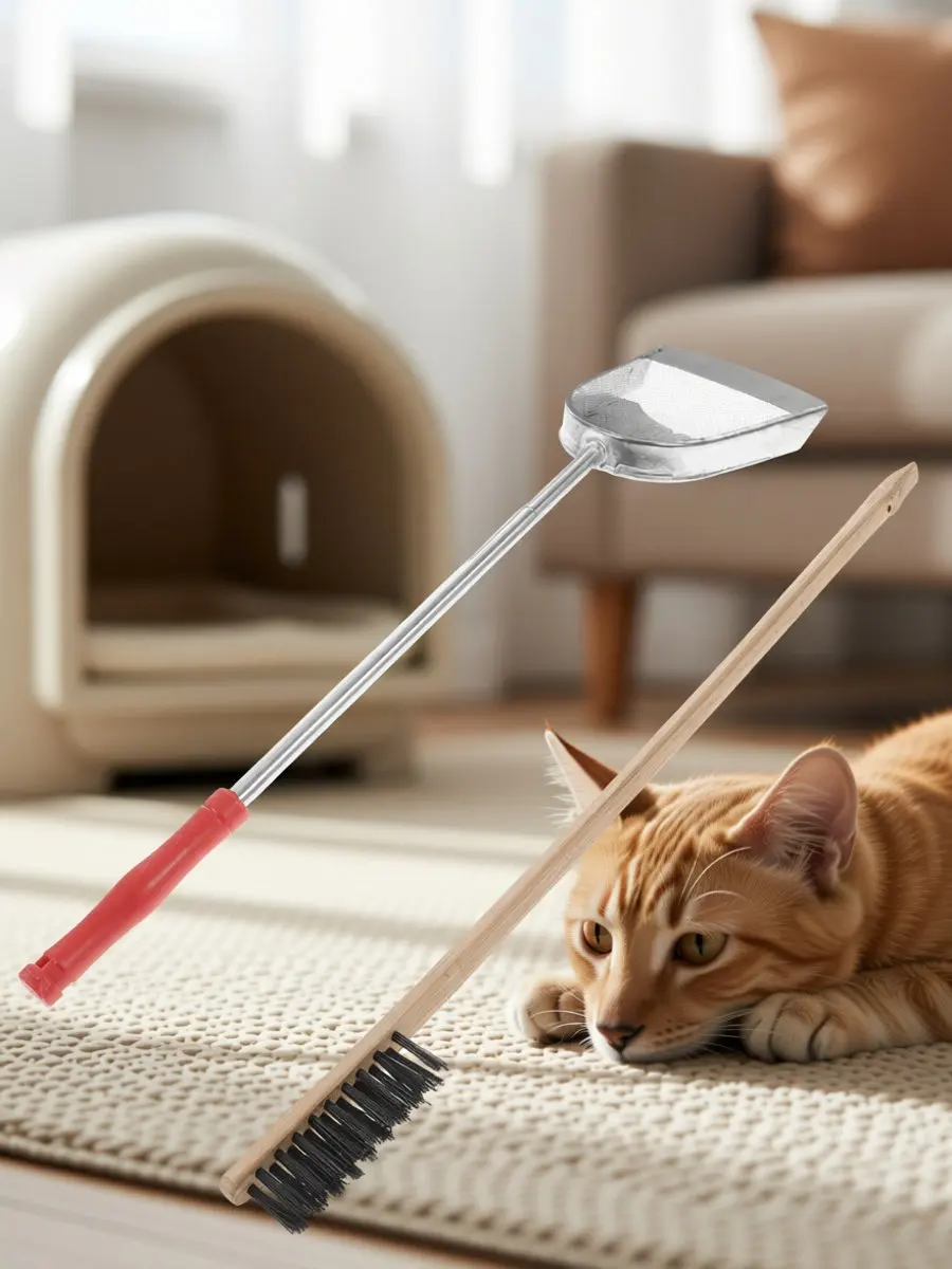 2Pcs Bird Cage Cleaning Tools Telescopic Handle Brush Shovel Set for Pet Parrot Cage Daily Cleaning Convenient Comfortable