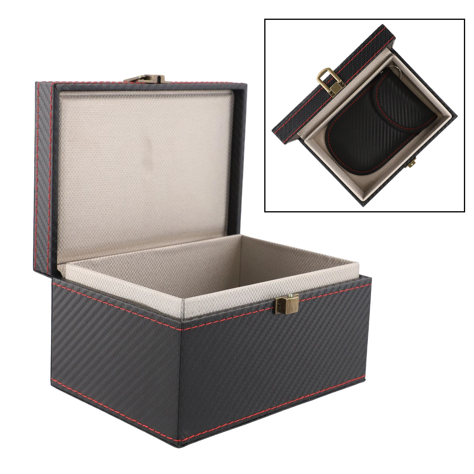 1 Set Car Key Signal Blocker Wooden Large Faraday Box PU Leather Signal Blocker Pouch for rfid Keyless Entry Phone Key