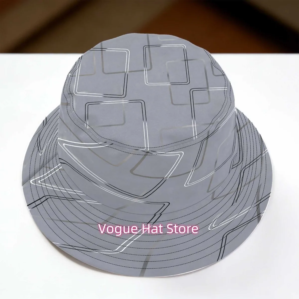 1pc Unisex Geometric Square Fisherman Bucket Hat - Modern Square Pattern Suitable for Casual Wear, Parties, Sports, Gift for Men