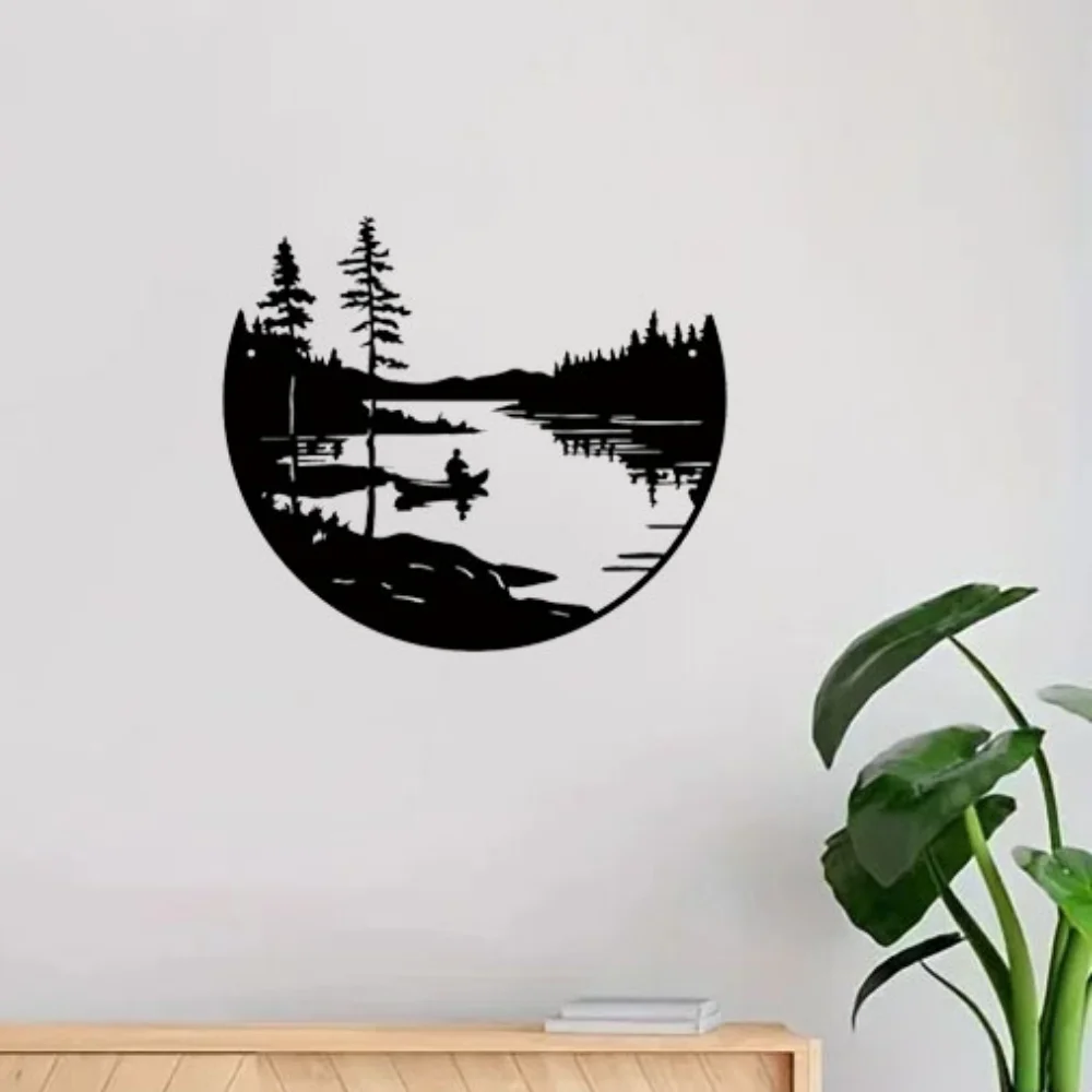 Cifbuy 1pc böhmischen Stil Metall Wand dekoration See Berg Silhouette runde Outdoor-Skulptur Home Patio