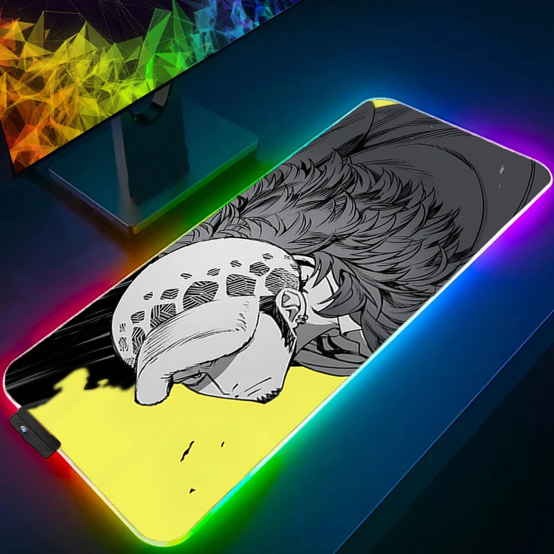 

Exquisite LED Mouse Pad Backlight Edge White Gaming Design sense XXL one piece Law Speed Keyboard Lock Edge RGB Desk Mat Laptop