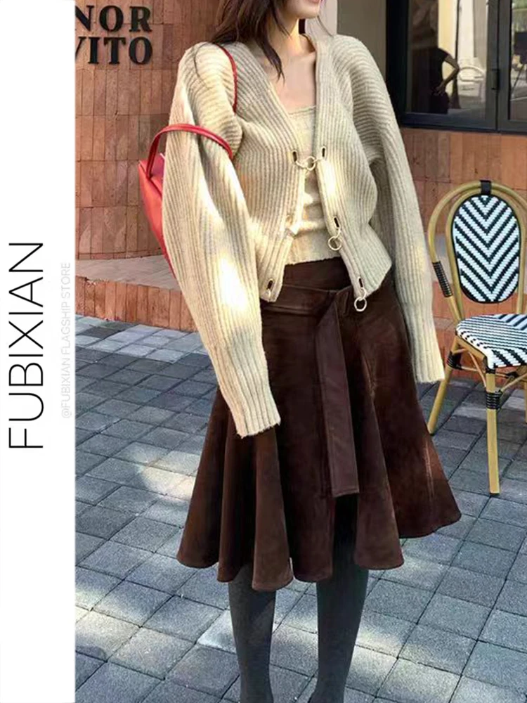 

Ретро-юбка в американском стиле из замши для женщин, средней длины, с кружевной отделкой, на средней талии, из полиэфирного волокна, асимметричная