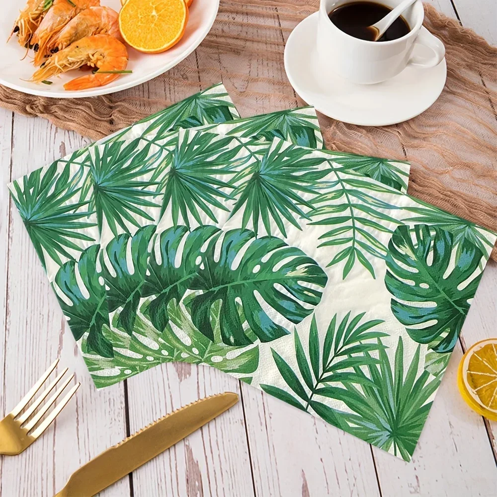 20/40/80 Stück pro Packung Servietten mit grünem Pflanzenmuster, Einwegservietten für Geburtstagsfeiern, Hochzeiten und Abendessen – Detail 1