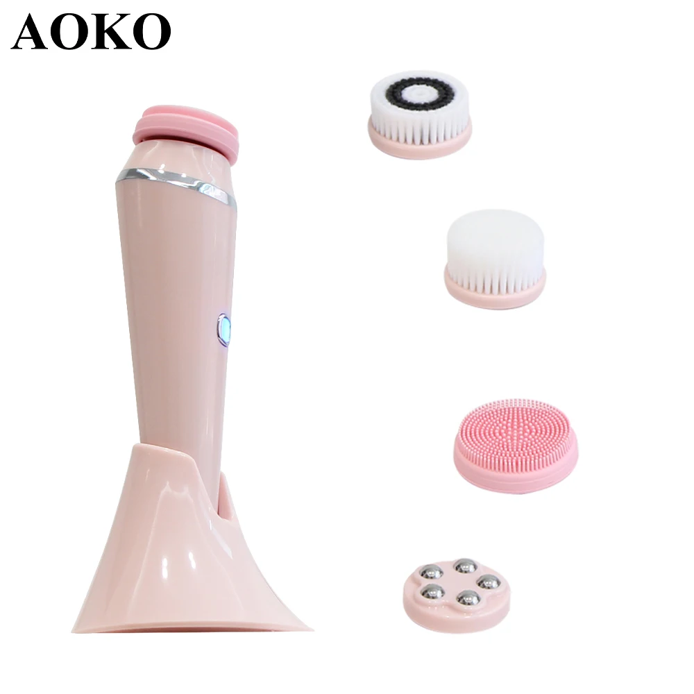 AOKO 4 in 1 페이셜 클렌징 브러시, 전기 실리콘 페이스 딥 필링, 블랙헤드 모공 리무버, 방수 스크러버 마사지