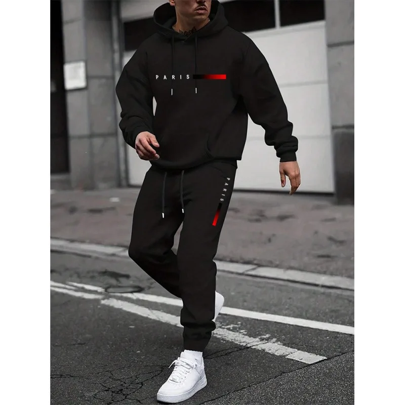 2025 letter printed sportswear set men's hooded sweatshirt long pants set spring and autumn winter warm suit Sports Jogging