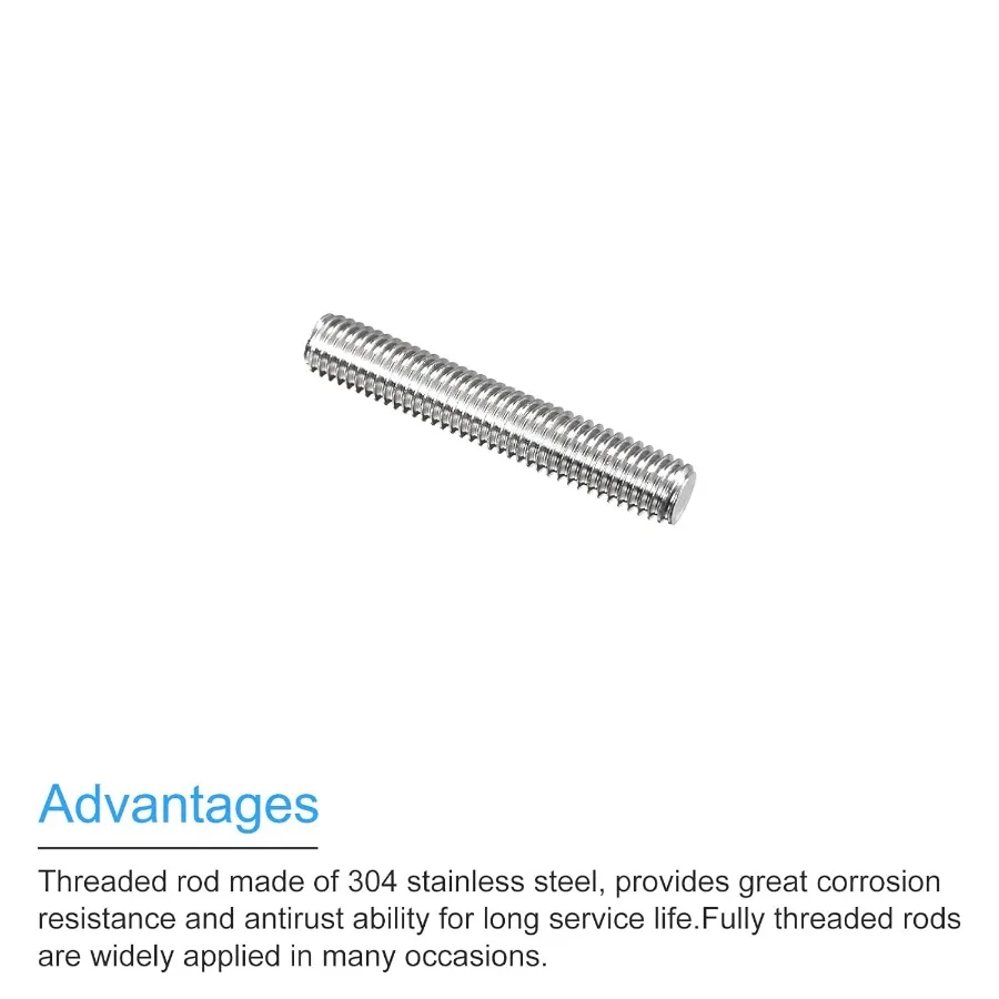 قضيب ملولب بالكامل M8 x 45 مللي متر 1.25 مللي متر موضوع الملعب 304 الفولاذ المقاوم للصدأ اليد اليمنى الخيوط قضبان بار ترصيع 5 حزمة