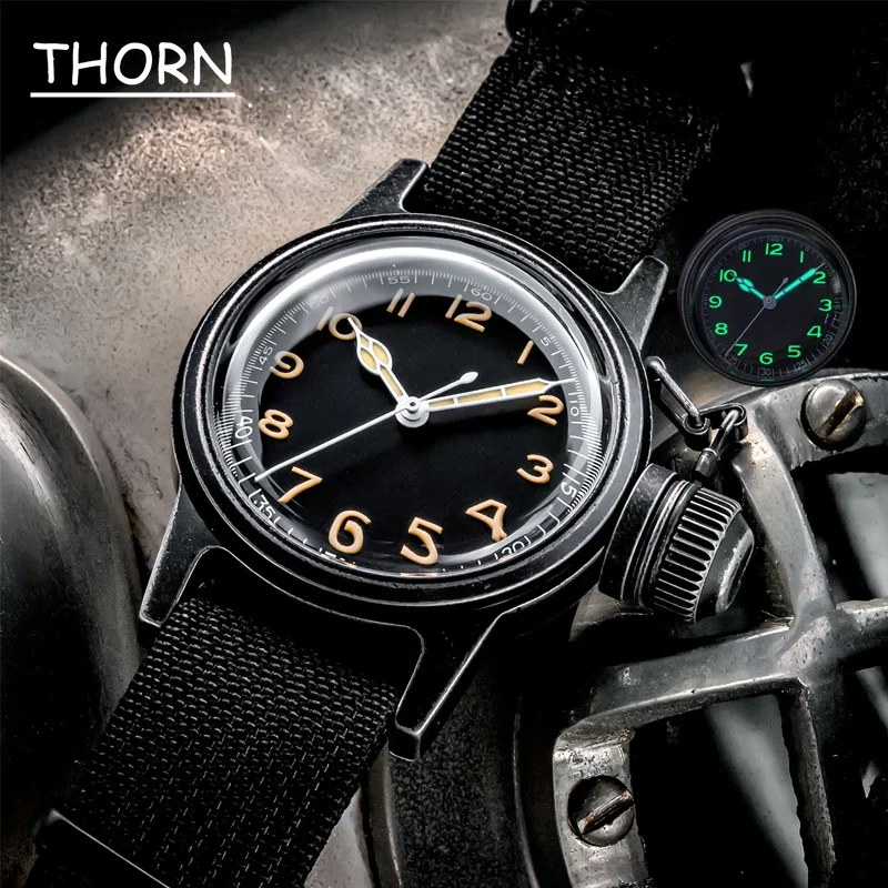 THORN SHY031 PVD Watch For Men 36MM Diameter NH35 Movement Automatic C3 Super Luminous 200M Waterproof Retro Military Watches