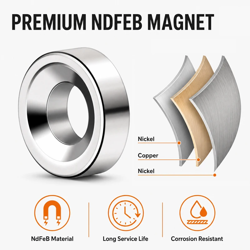 Senkbohrung-Ringmagnet N52 Superstarker Neodym-Scheibenmagnet mit Loch Runder Magnet für Küchenschränke, Werkzeugaufbewahrung – Detail 2