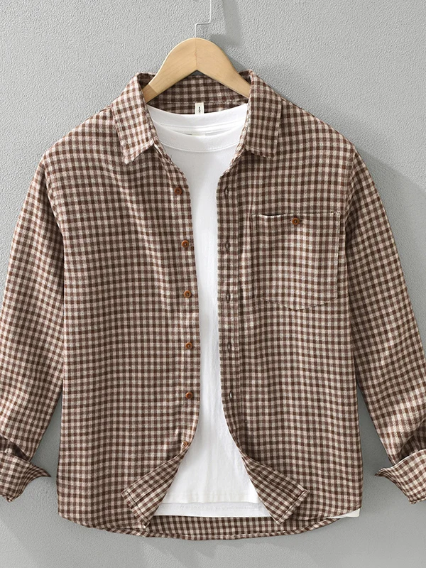 

Гонконг Sle, мужская клетчатая повседневная длинная све, винтажная деловая одежда на весну и осень для молодых мужчин, удобная посадка