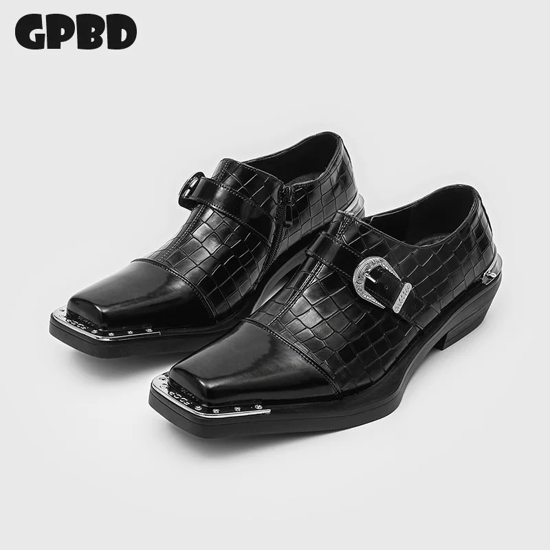 

GPBD Retro Style Ankle Derby Shoes 2026 Spring New Model Buckled Business Formal Casual Men's Shoes Metal Decoration