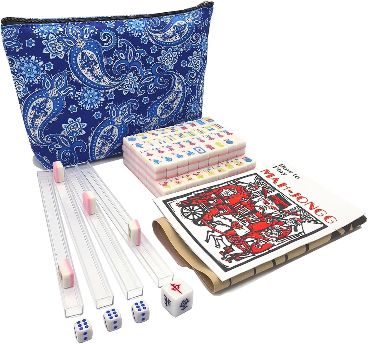 

Mini American Mahjong Set 166 Tiles 0.9-inch Travel Mahjong Game with Bag Pink