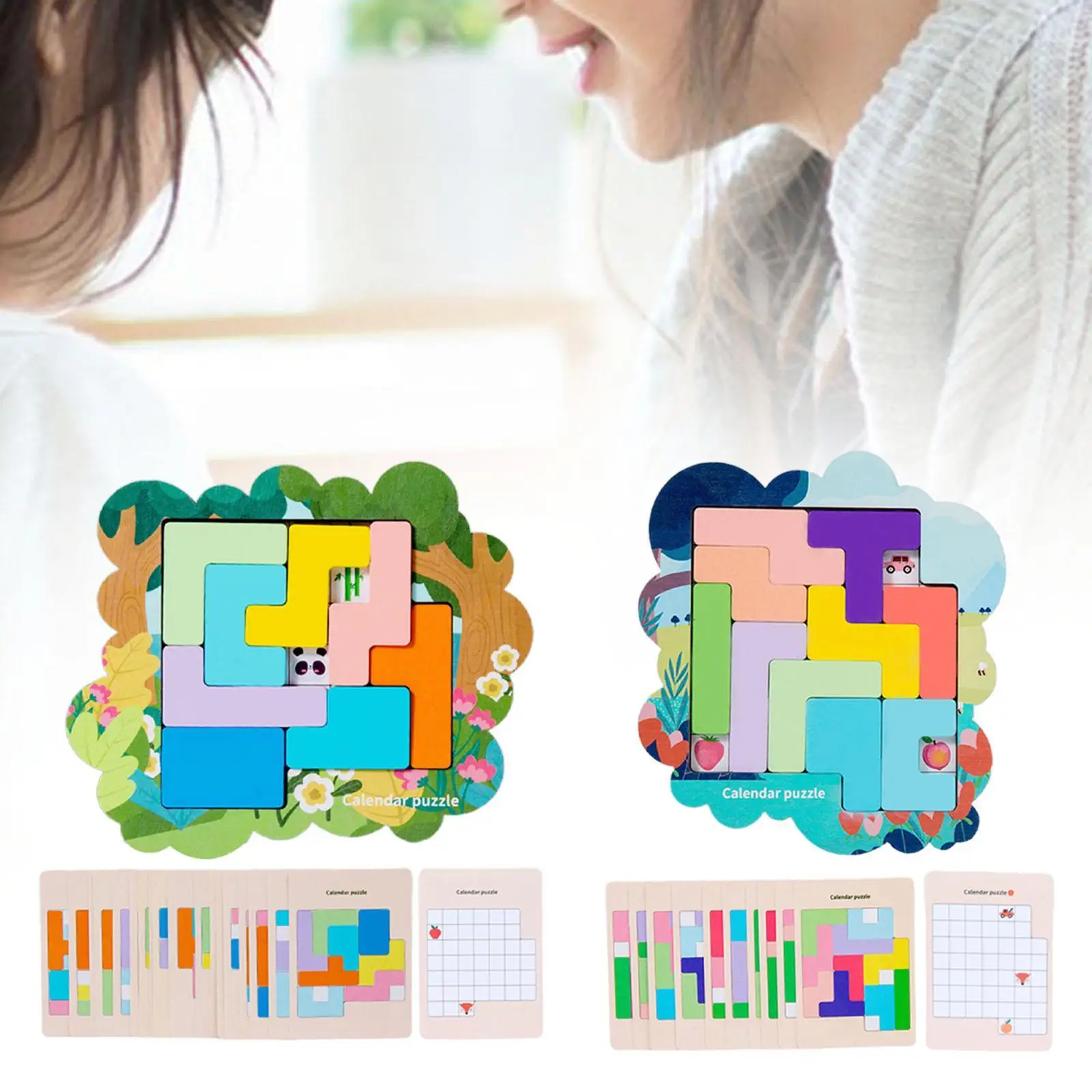 Wooden Puzzle for Kids Puzzle Game Educational Challenging Ornament Block Toy Early Learning Puzzle Set for Colors Shapes