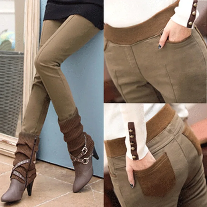 Open Crotch Autumn and Winter Fleece-Lined Thick Leggings Women\'s Outer Wear Slim Fit Slimming Tappered Pencil Pants Korean