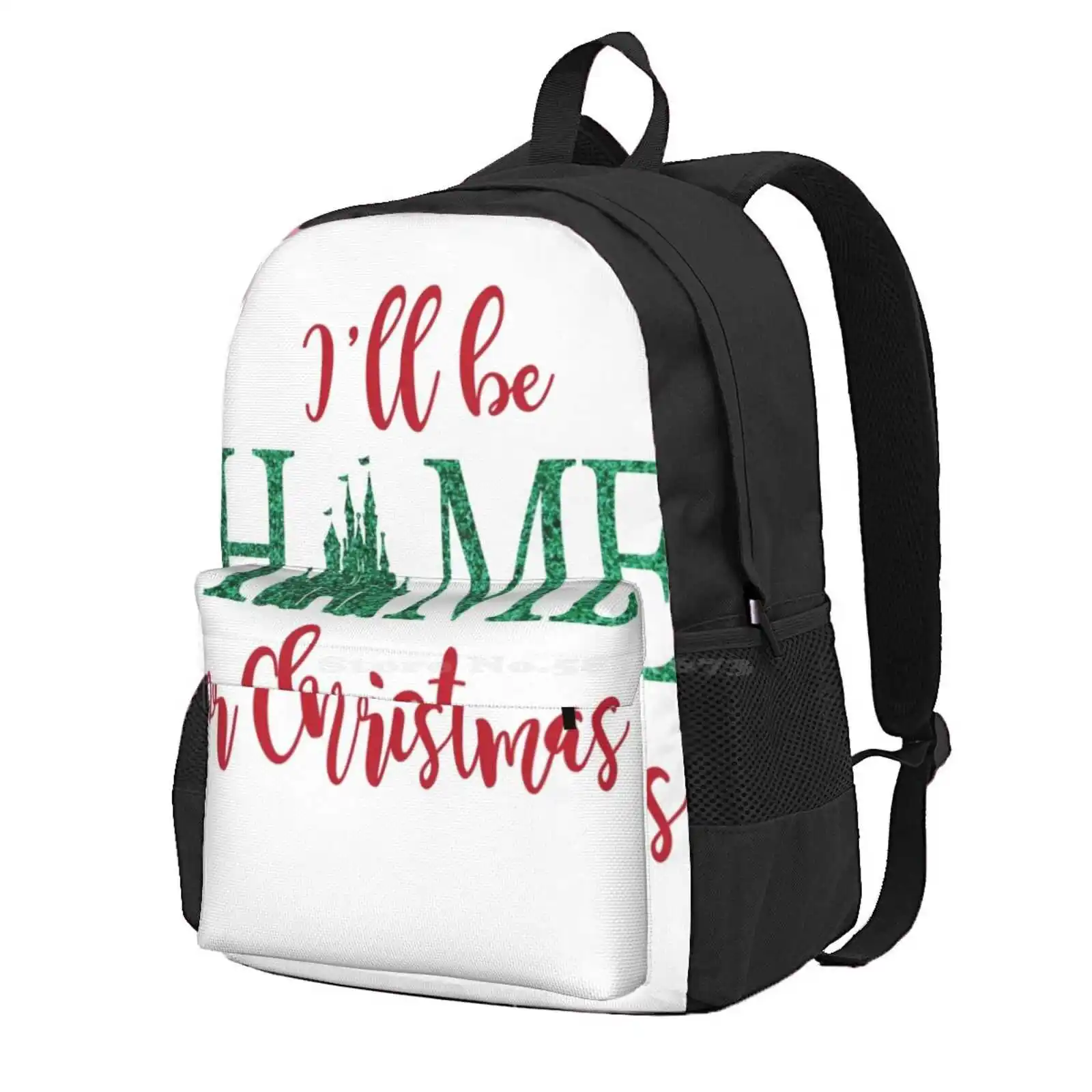 I'Ll Be Home For Christmas Hot Sale Schoolbag Backpack Fashion Bags Inspired Castle Inspired Glitter Christmas Inspired Ill Be