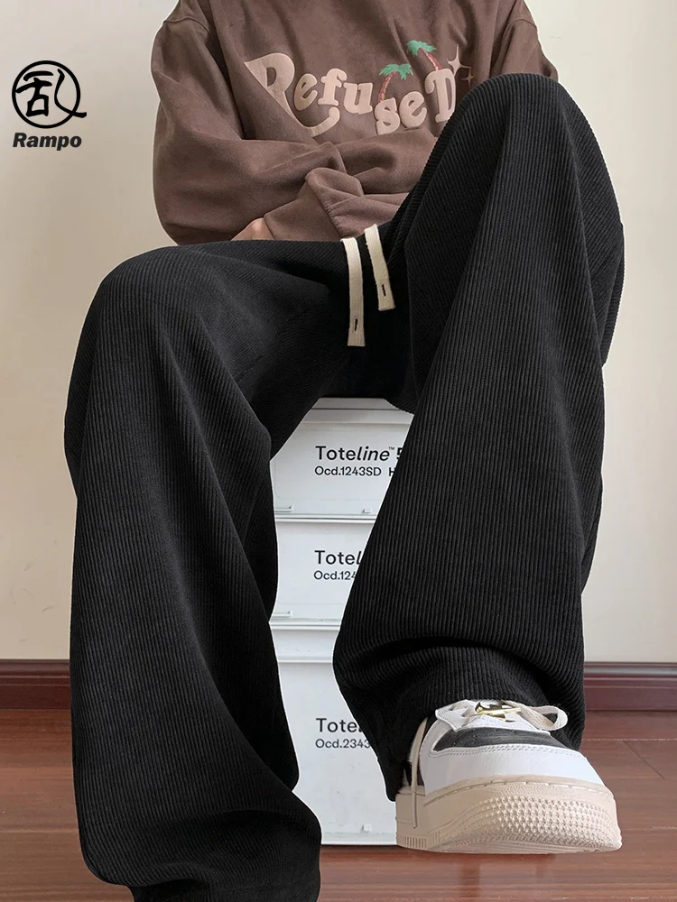 

Men's Winter Fce Lined Straight Leg Pants Warm Loose Wide Leg Long Trousers Corduroy Casual Pants Comfortable Loose Fit