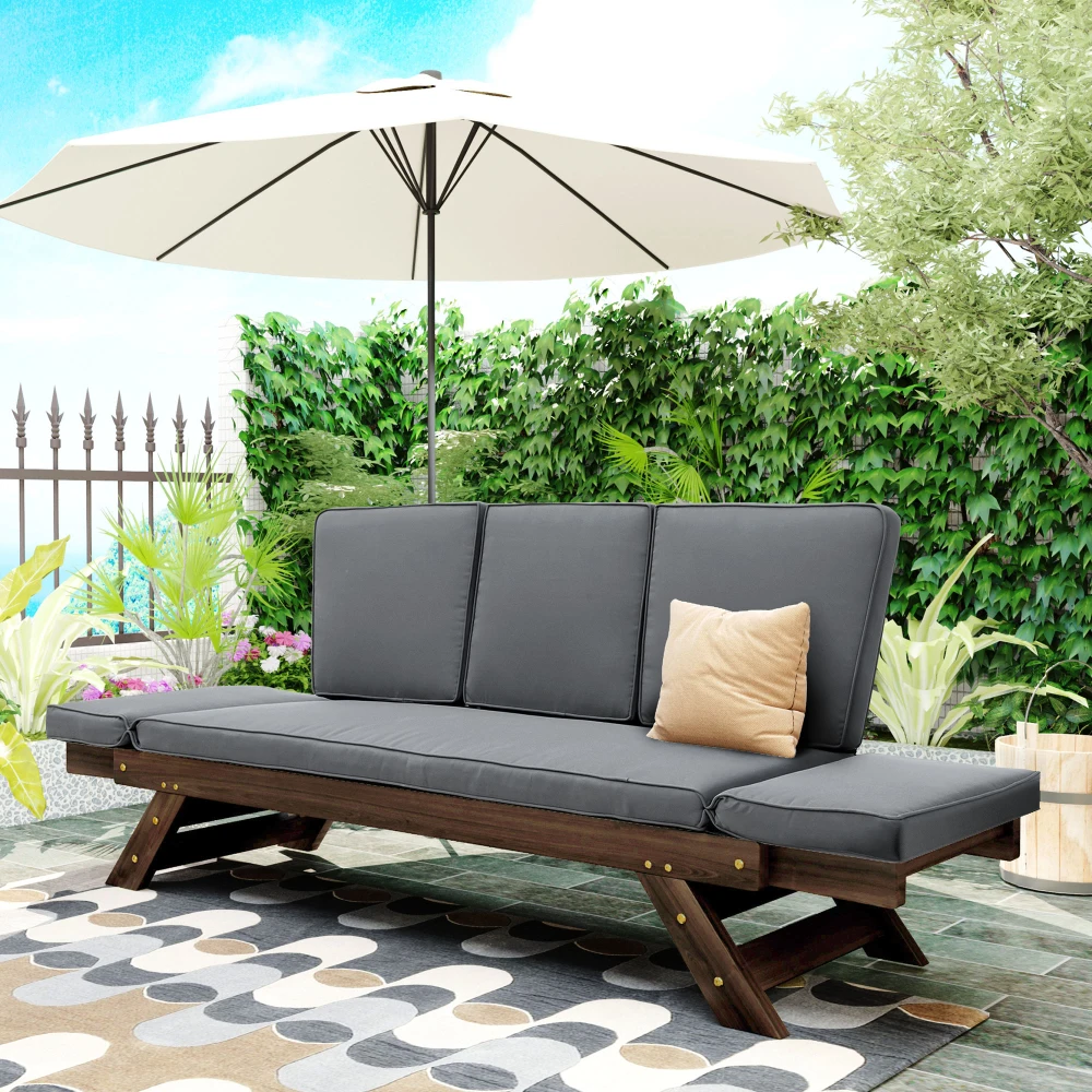 

Garden Furniture Sets Outdoor Adjustable Patio Wooden Daybed Sofa Chaise Lounge with Cushions Small Places Patio Furniture Set