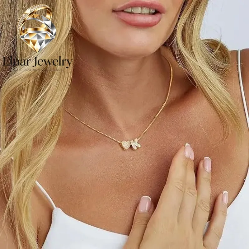 

Elnar Jewelry Luxury 24K 9999 Pure Gold real gold Women's simple cute letter heart-shaped letter pendant necklace