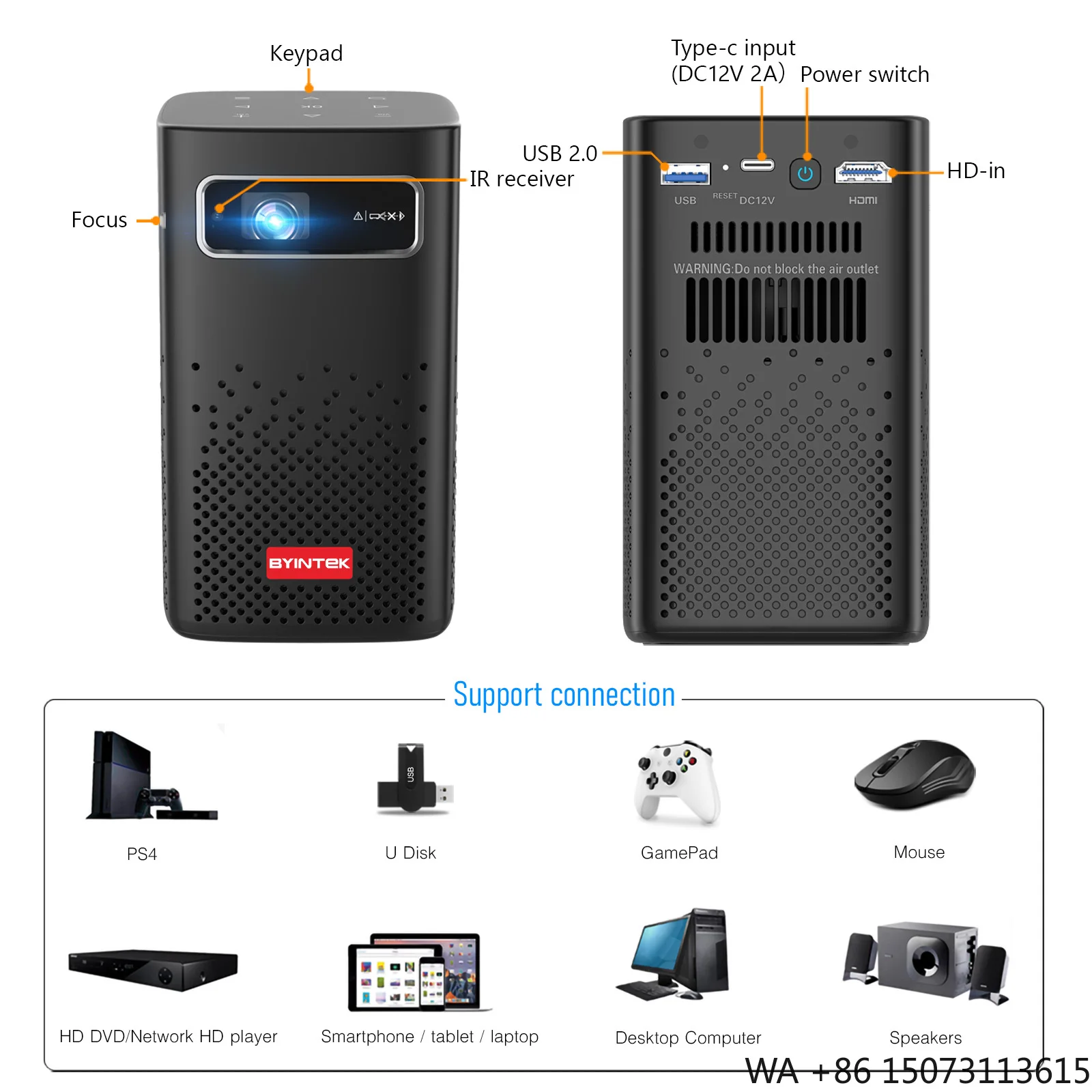

Перезаряжаемый портативный мини-проектор DLP 4K 3D Android Smart WiFi LED для домашнего кинотеатра и образования