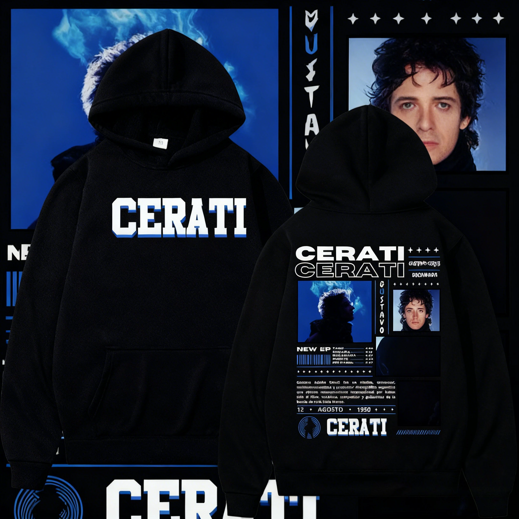 2025 الخريف/الشتاء مغني الراب Gustavo Cerati جولة الجرافيك البلوز الذكور Harajuku البوب الموسيقى قلنسوة من القطن عادية كنزة بمقاس كبير #1