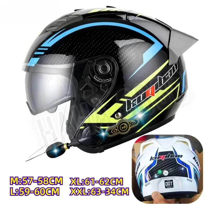 NEW DOT Approved Open Face 3/4 Motorcycle Helmet with Build-In Bluetooth Headset Earphone and Detachable Liner